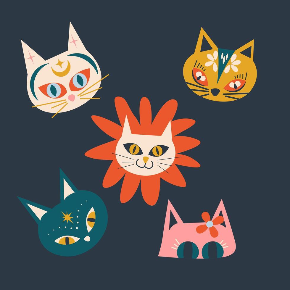 Folk Art Animal Cat Design Element vector