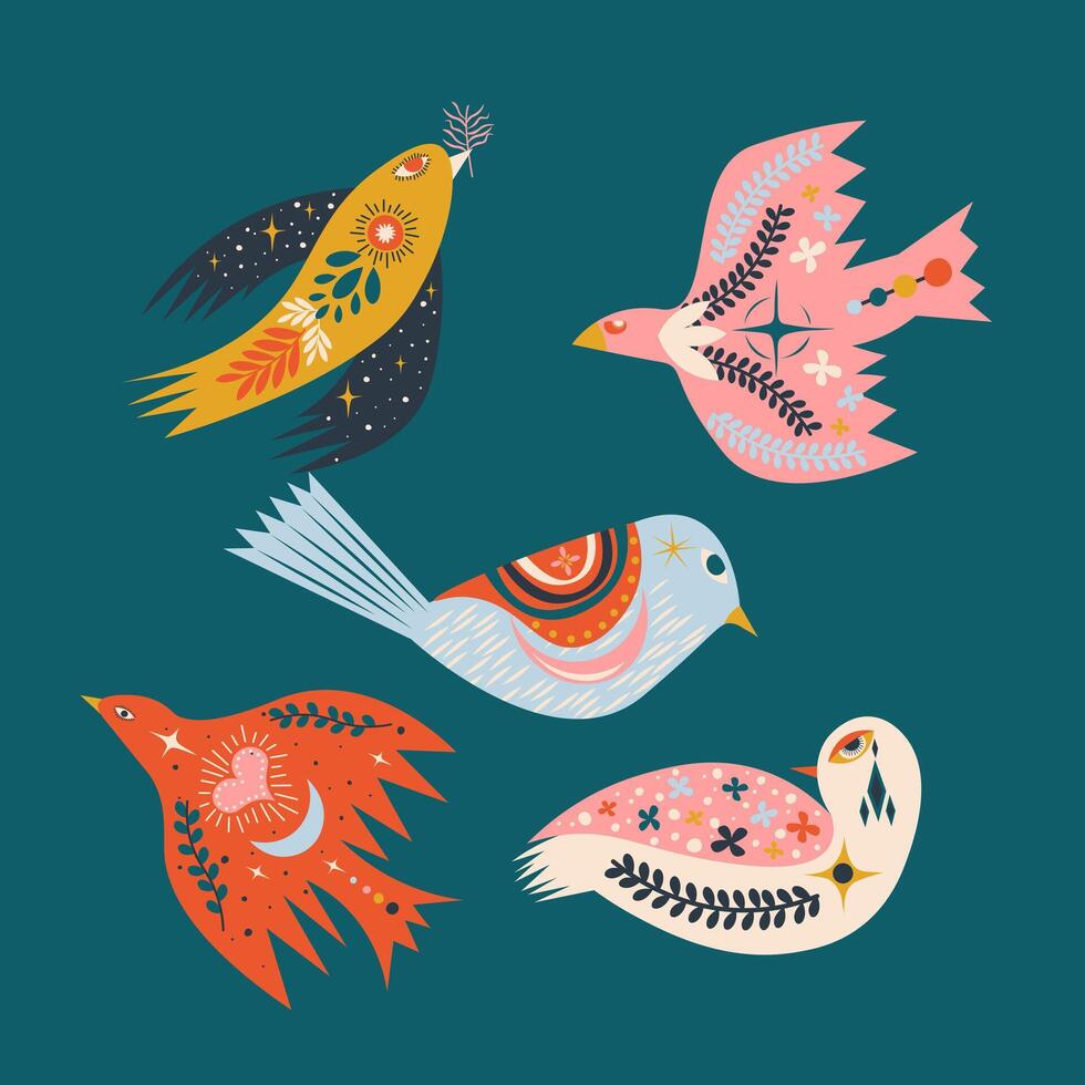 Folk Art Animal Bird Design Element vector