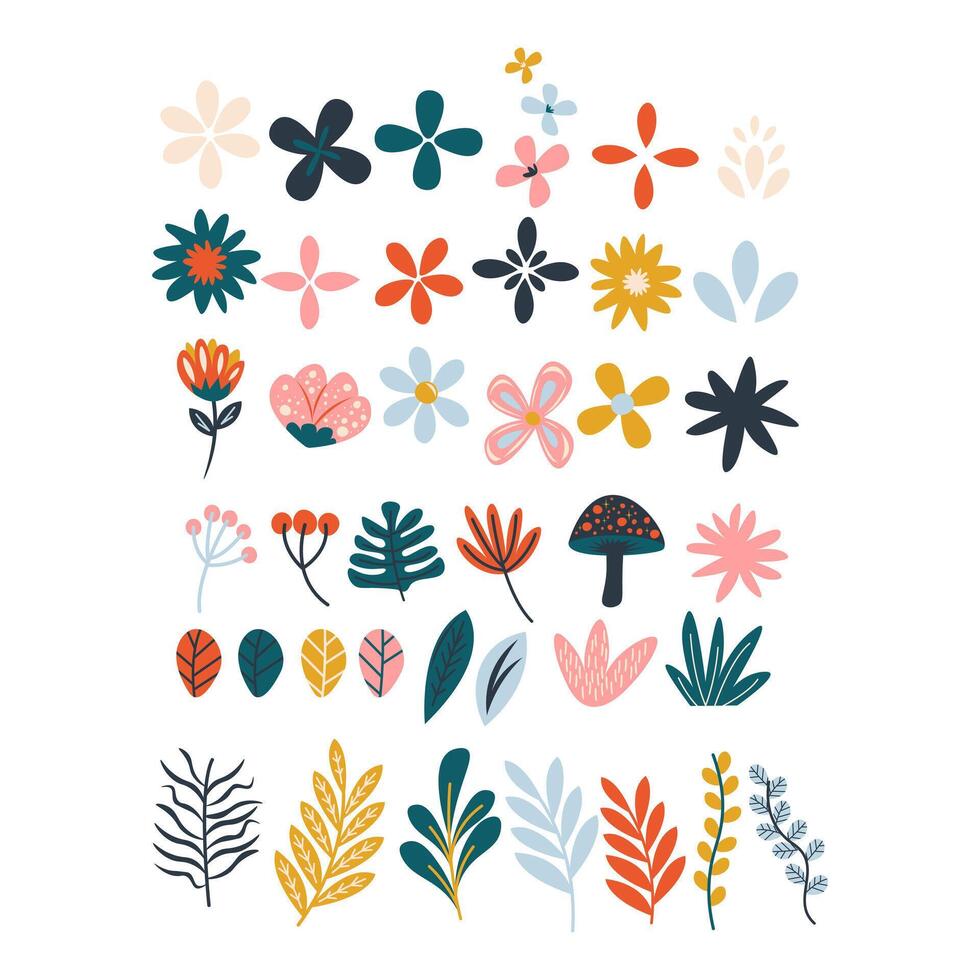 Set of Folk Art Flower Design Element vector