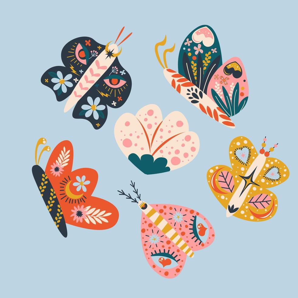 Folk Art Animal Butterfly Design Element vector