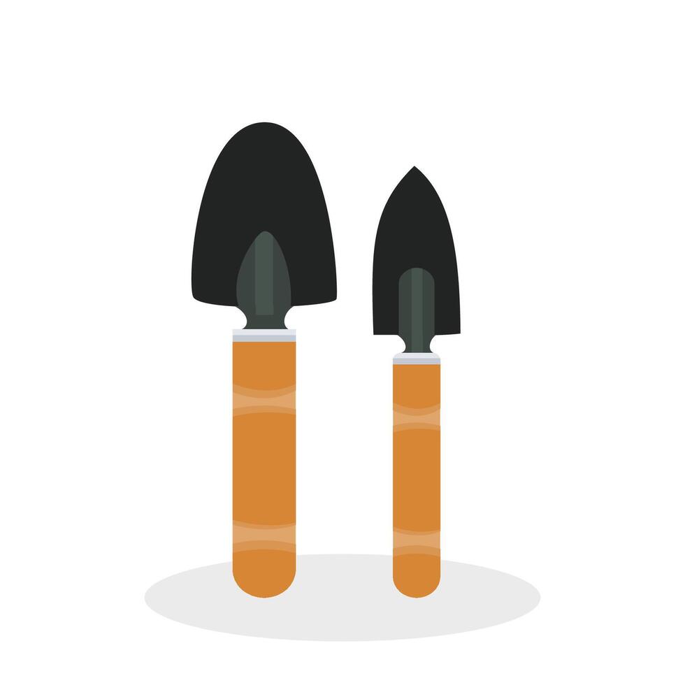 Gardening shovel with orange handle and black blade vector