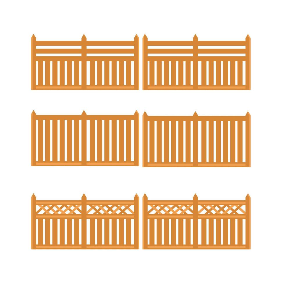 Wooden garden fence sets in various styles, with classic and modern styles vector