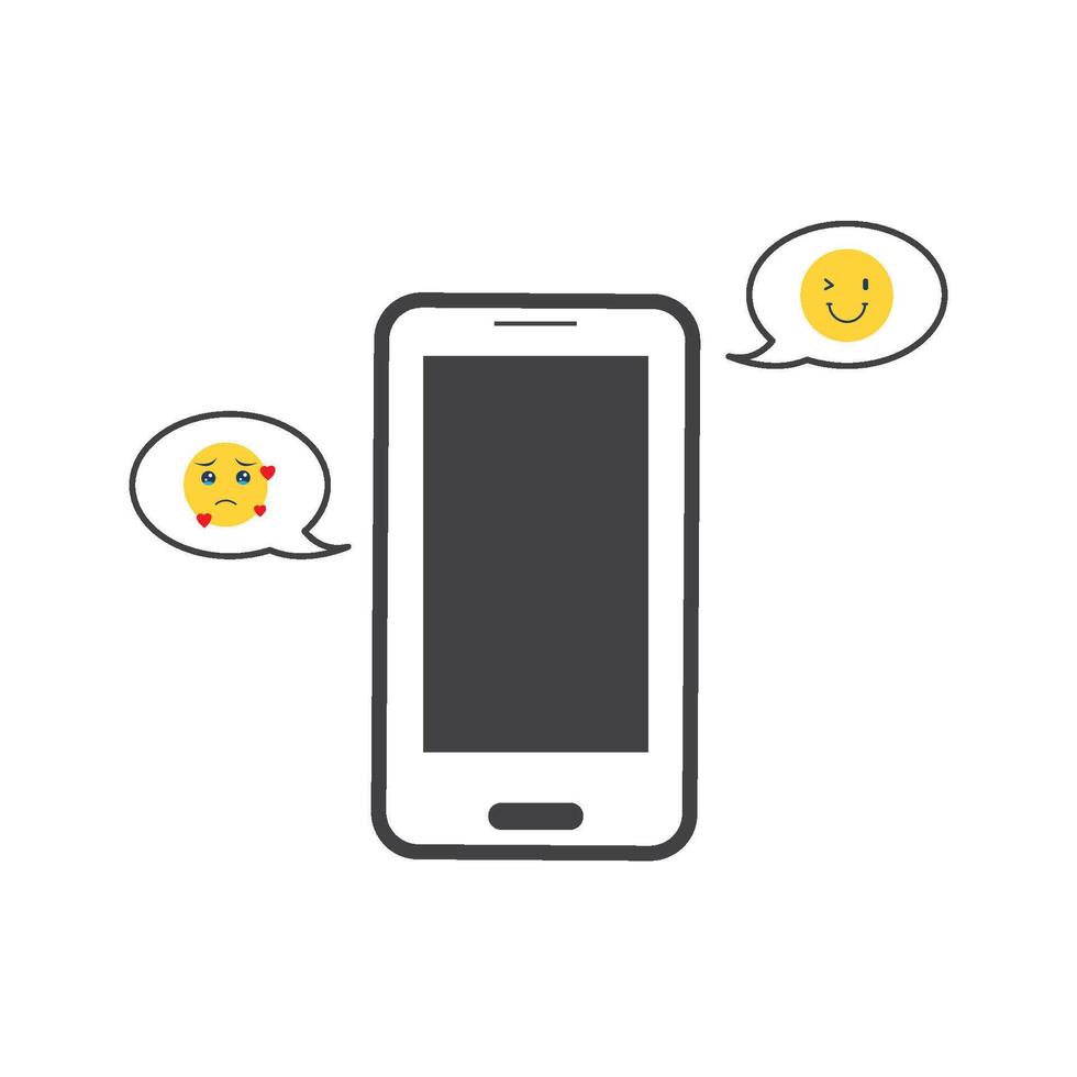 A smartphone displays happy and sad emojis vector