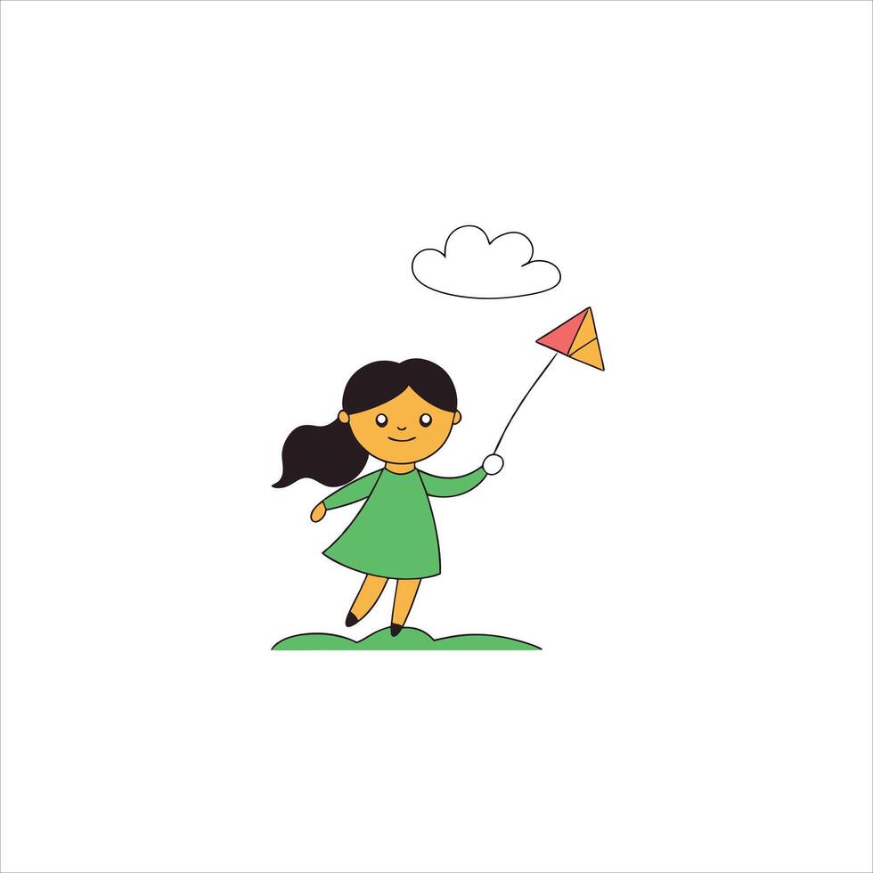 a kid playing with a kite vector