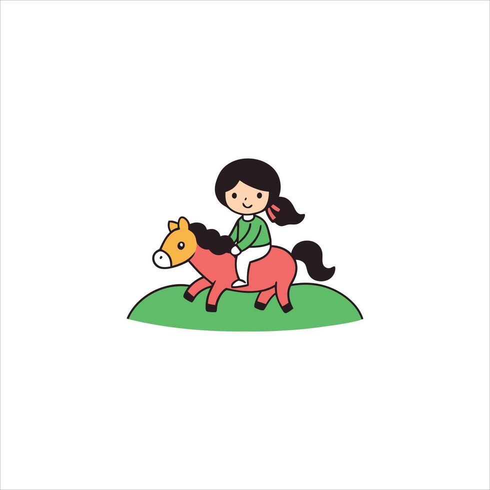 a kid riding horse for enjoying vector