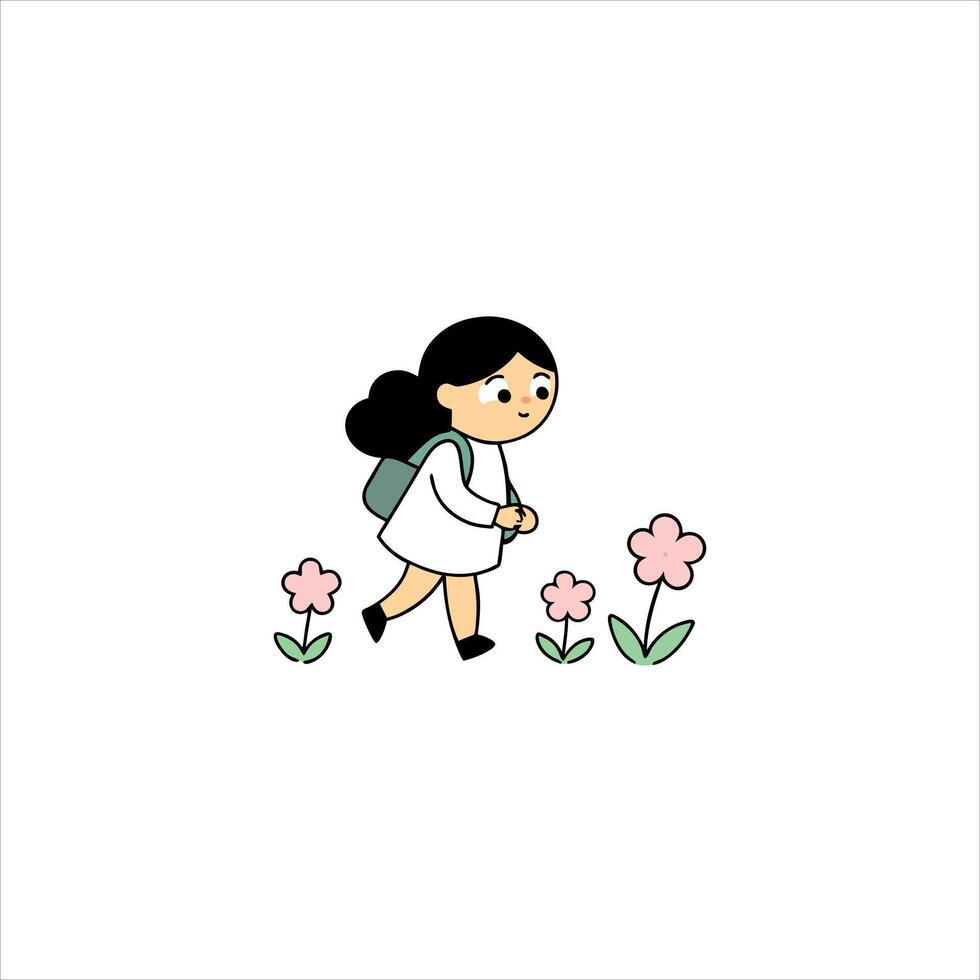 a kid exploring a field of flowers vector