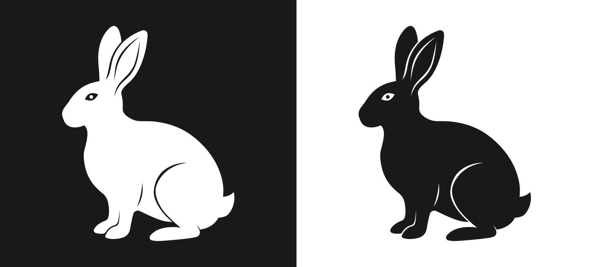 Black and white silhouette of a rabbit illustration. vector