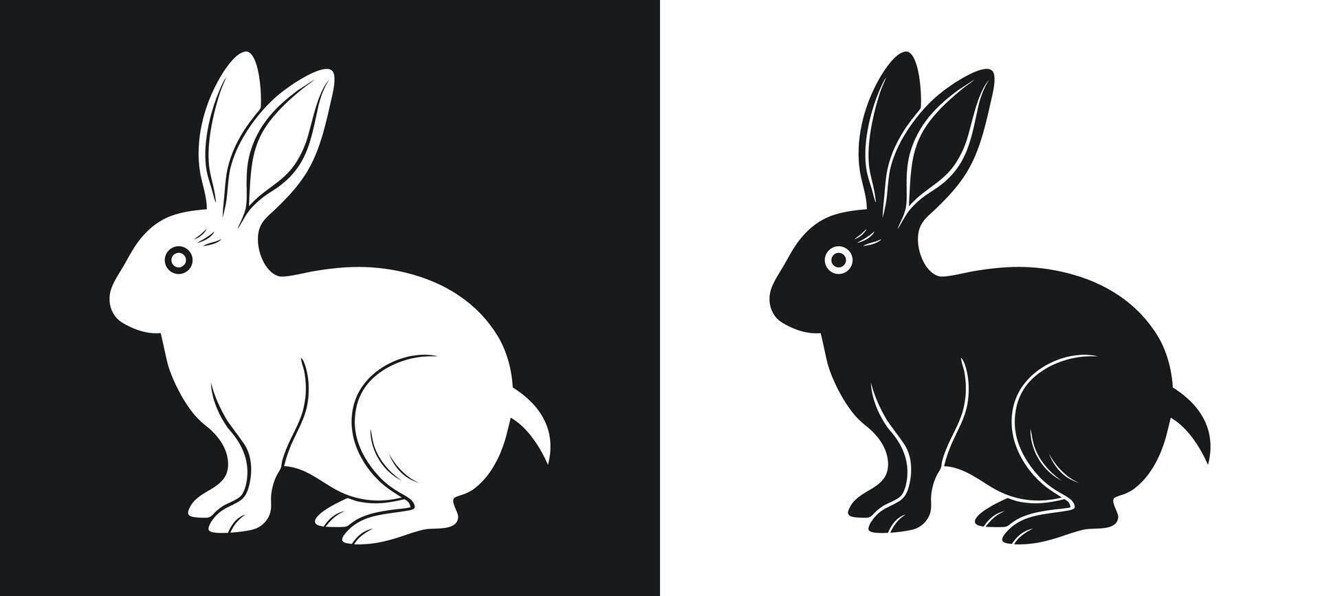 Illustration of a rabbit in black and white silhouette style vector