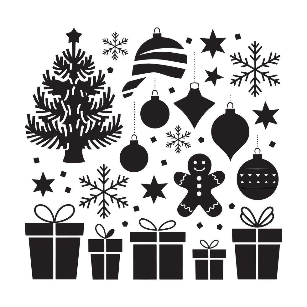 Silhouette icons set for Merry Christmas Day illustration vector