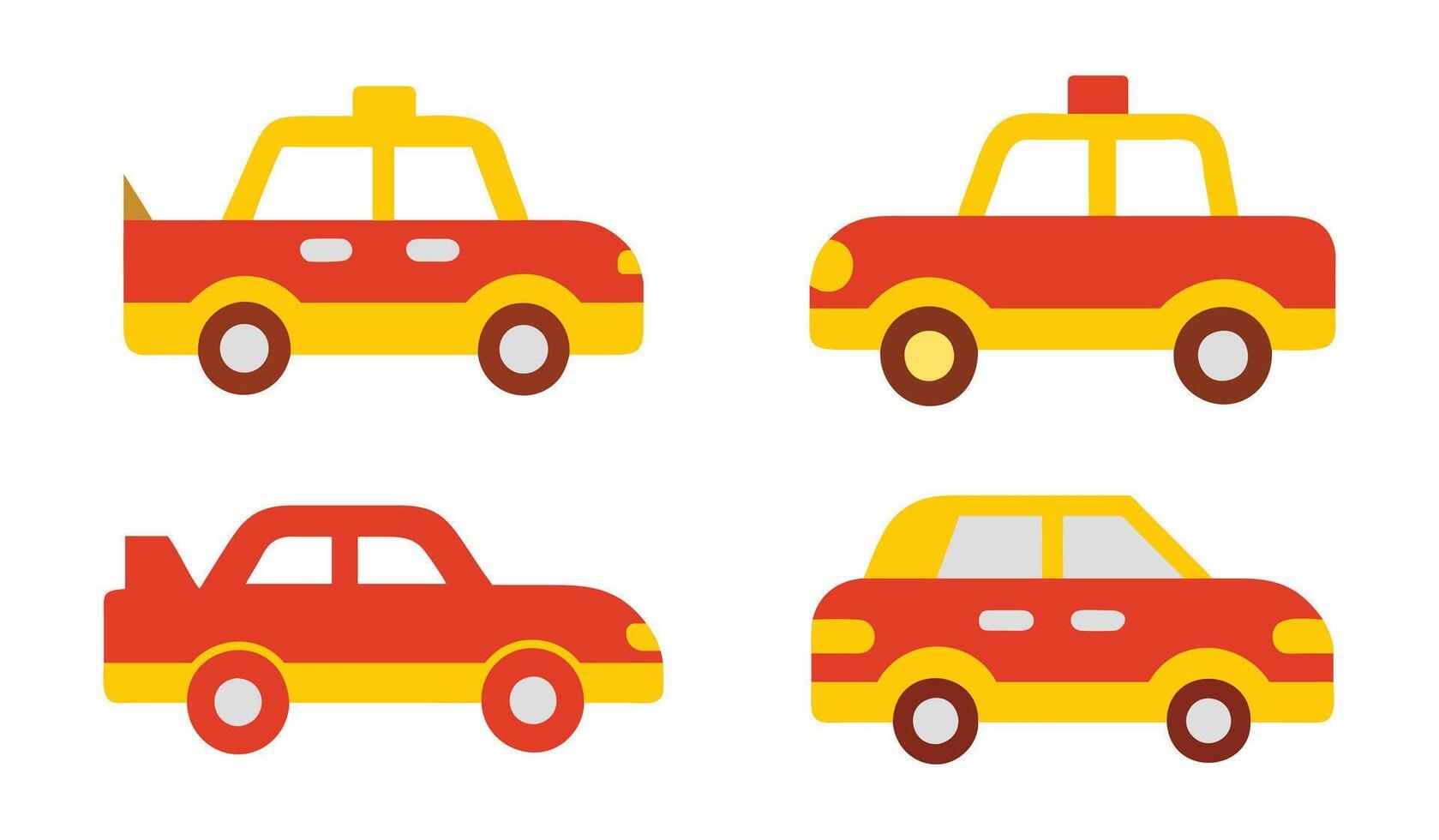 Set of colorful car icons in . Flat design taxi and car illustrations. Abstract car icons in flat style. vector