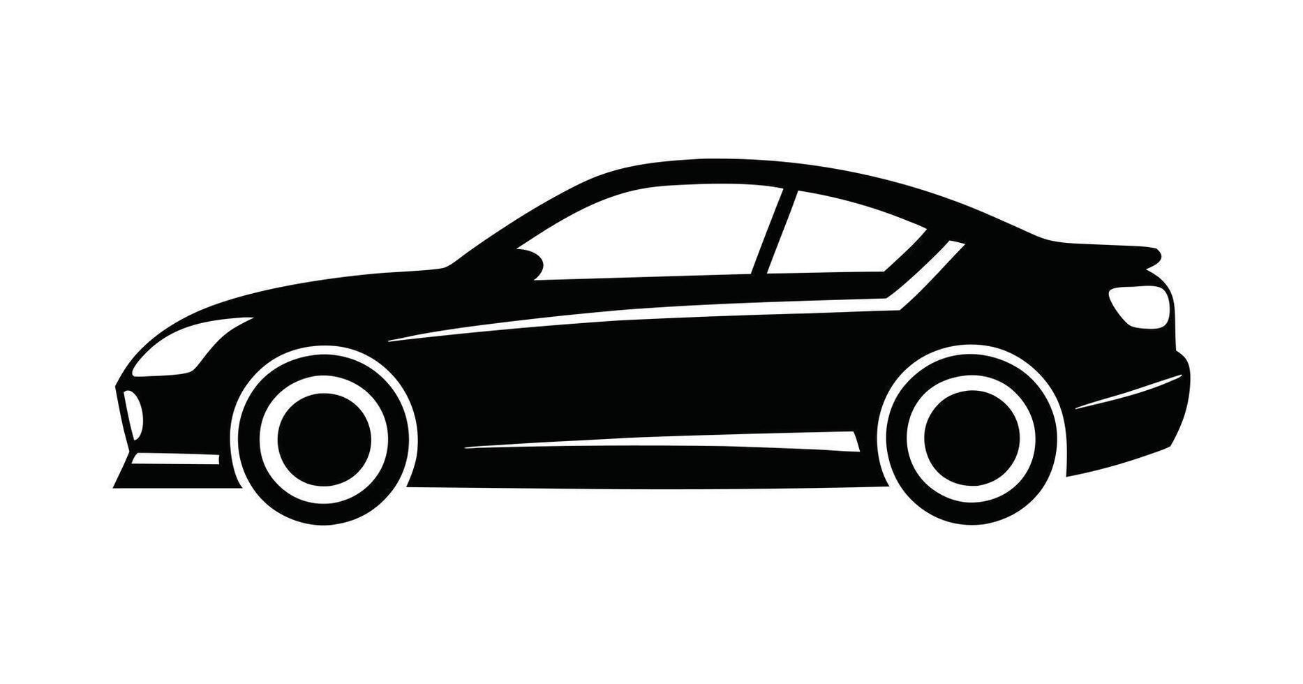 Side View modern Car Outline Art. Black Car Silhouette Illustration. vector