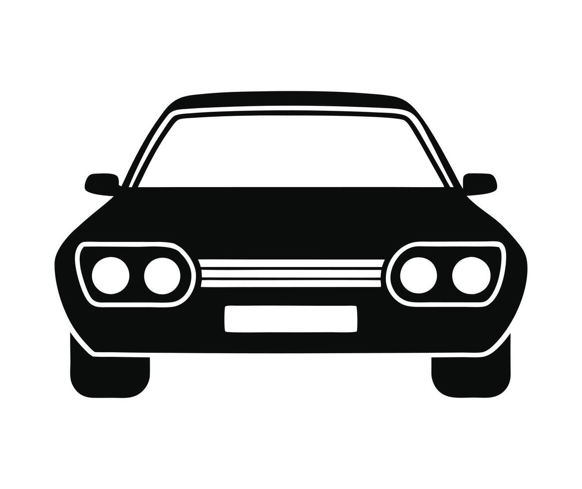 Classic Car Front View Silhouette. Vintage Automobile Icon Design. Retro Old-School Car Black And White Illustration vector