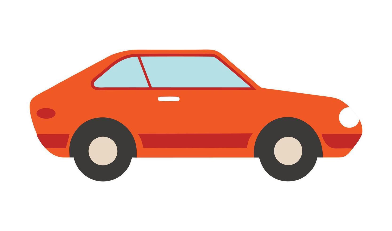 Side view red car illustration. Vintage red coupe art. Retro flat automobile red car icon. vector
