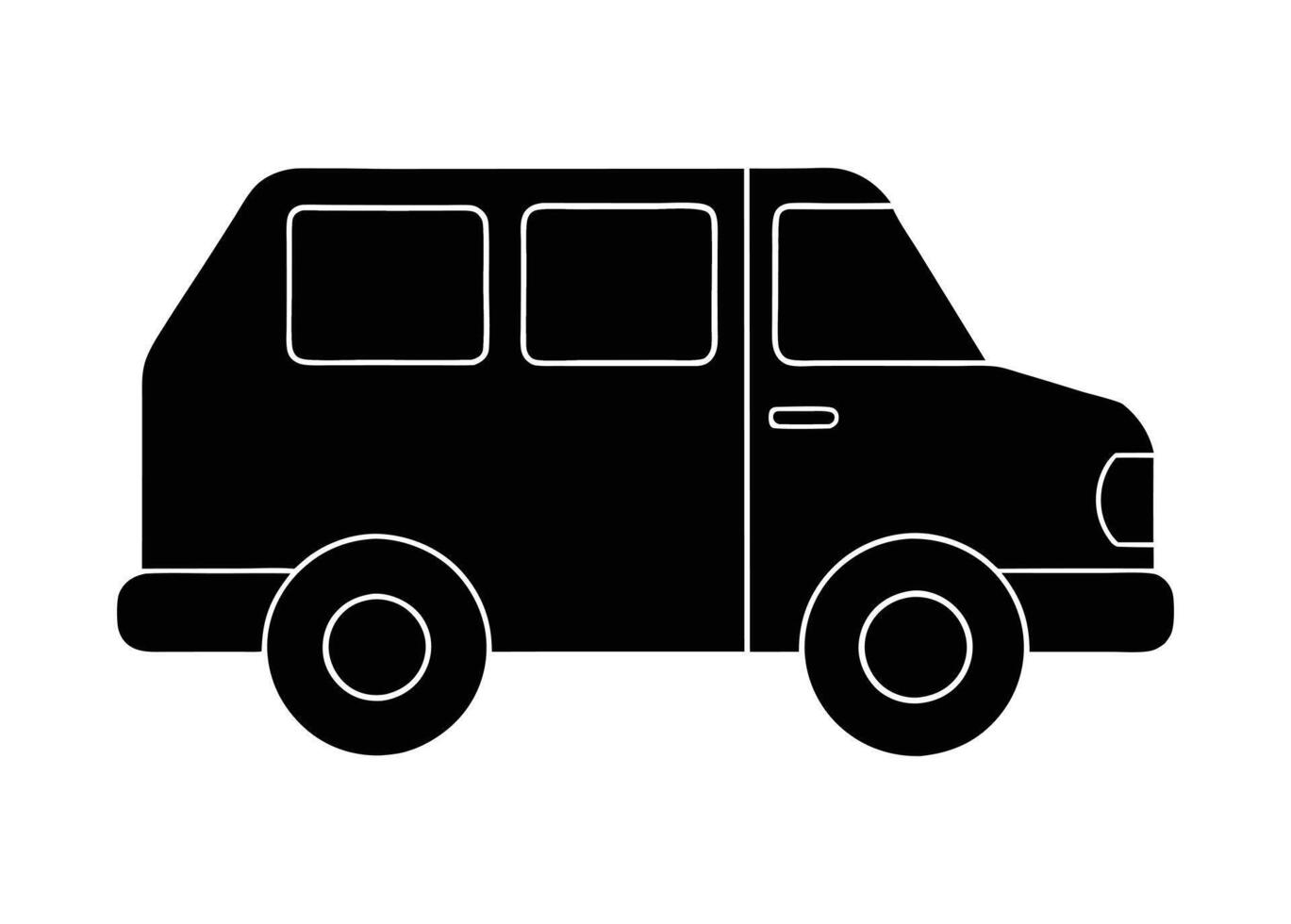Simple Van Silhouette car Illustration. Minimalist Black Side View Van Icon on White Background. vector