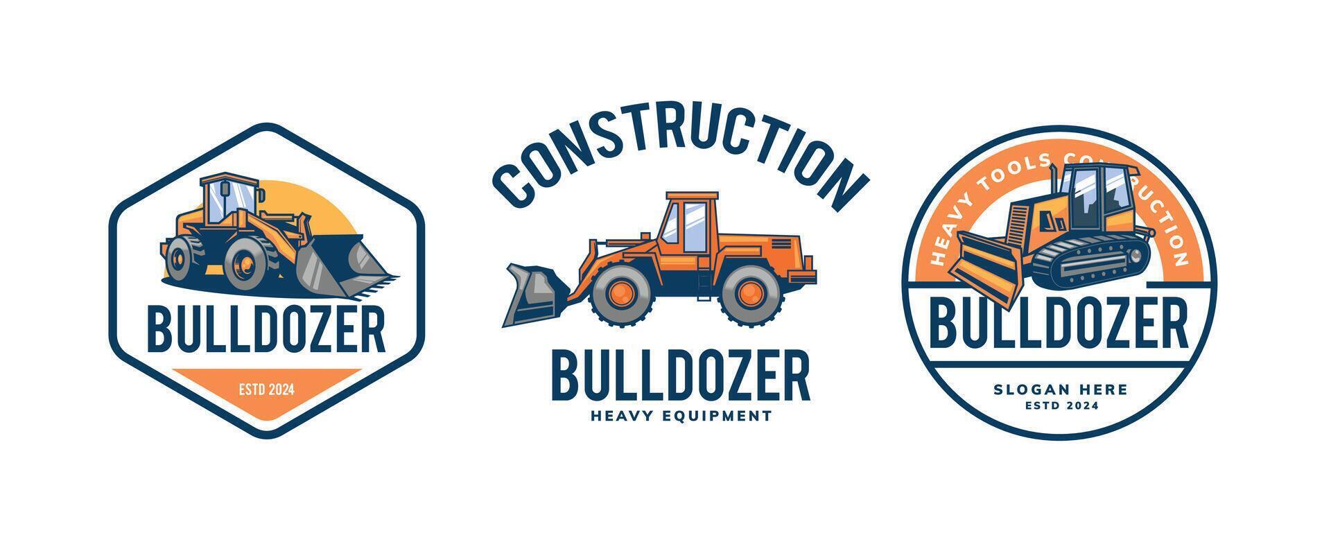 bulldozer badge design set vector