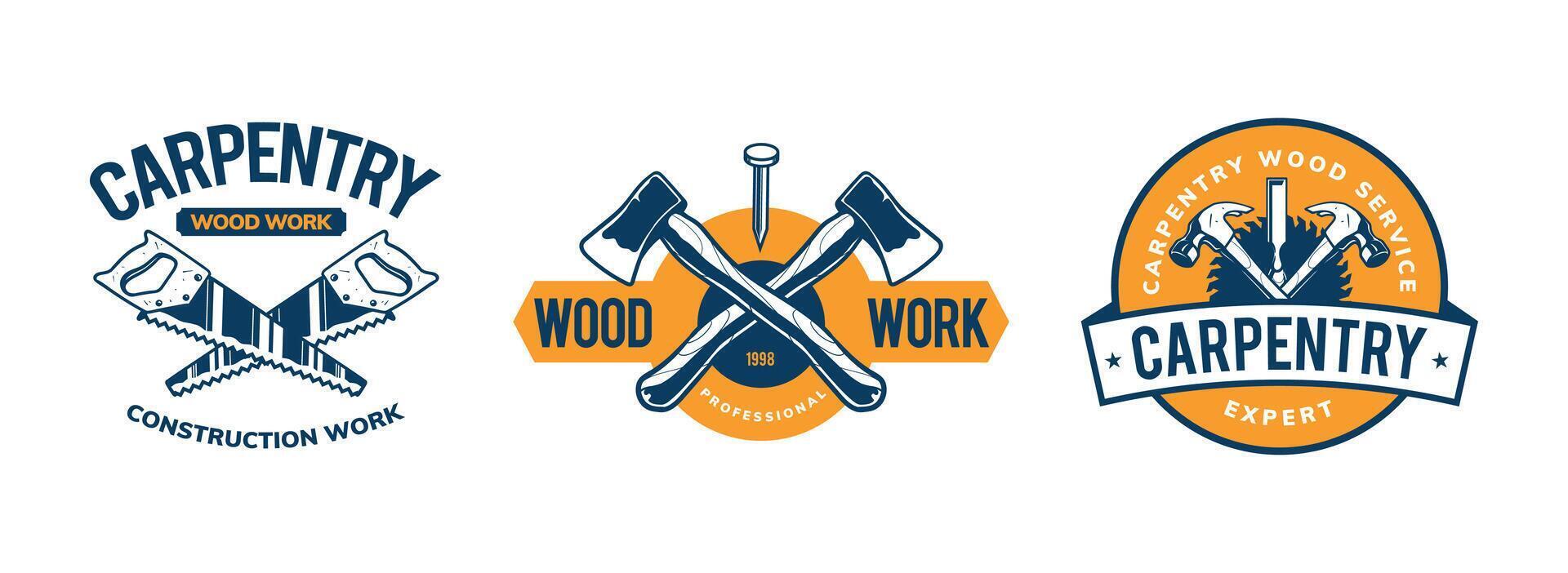 carpentry woodwork badge design vector
