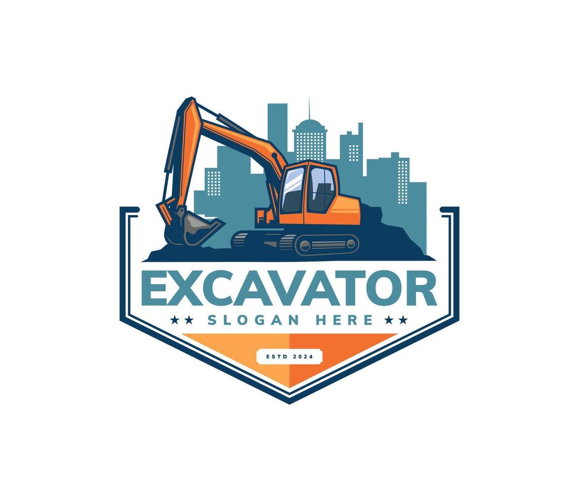 excavator construction logo template design vector