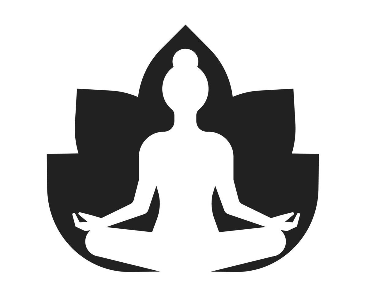 Abstract Geometric Yoga Logo. Slim Woman Silhouette in Lotus Pose with Leaves or Flower vector