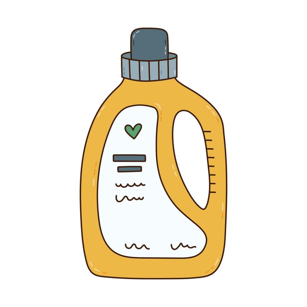 Cute colourful doodle washing gel for laundry clothes. Hand drawn fabric softener, laundry gel, detergent liquid for textile. Funny line doodle cleansing product to pure wardrobe isolated on white. vector