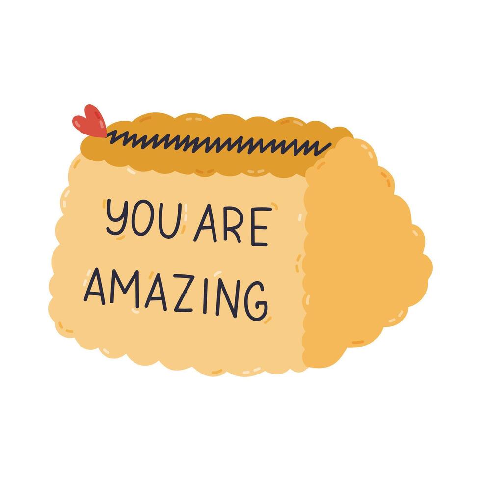 Lovely cartoon furry cosmetic pouch with lettering You Are Amazing and zipper with heart. Hand drawn closed make up purse, fuzzy case for beauty products. Simple cosmetics bag isolated on white. vector