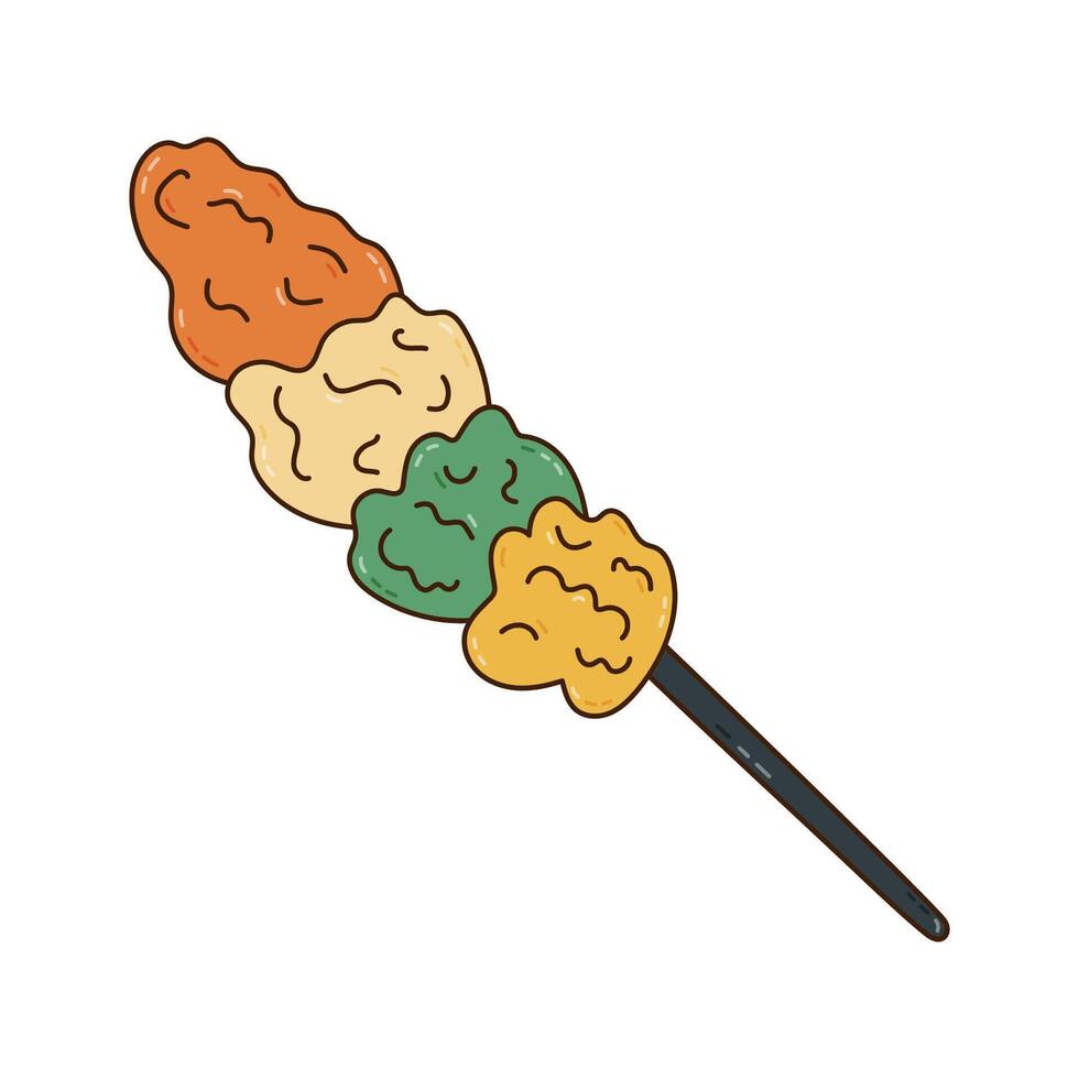 Cute colourful doodle feather duster to wipe dust from furniture. Hand drawn pipidaster for dry cleansing apartment. Funny line dust cleaner brush isolated on background. Sweeping tool for household vector