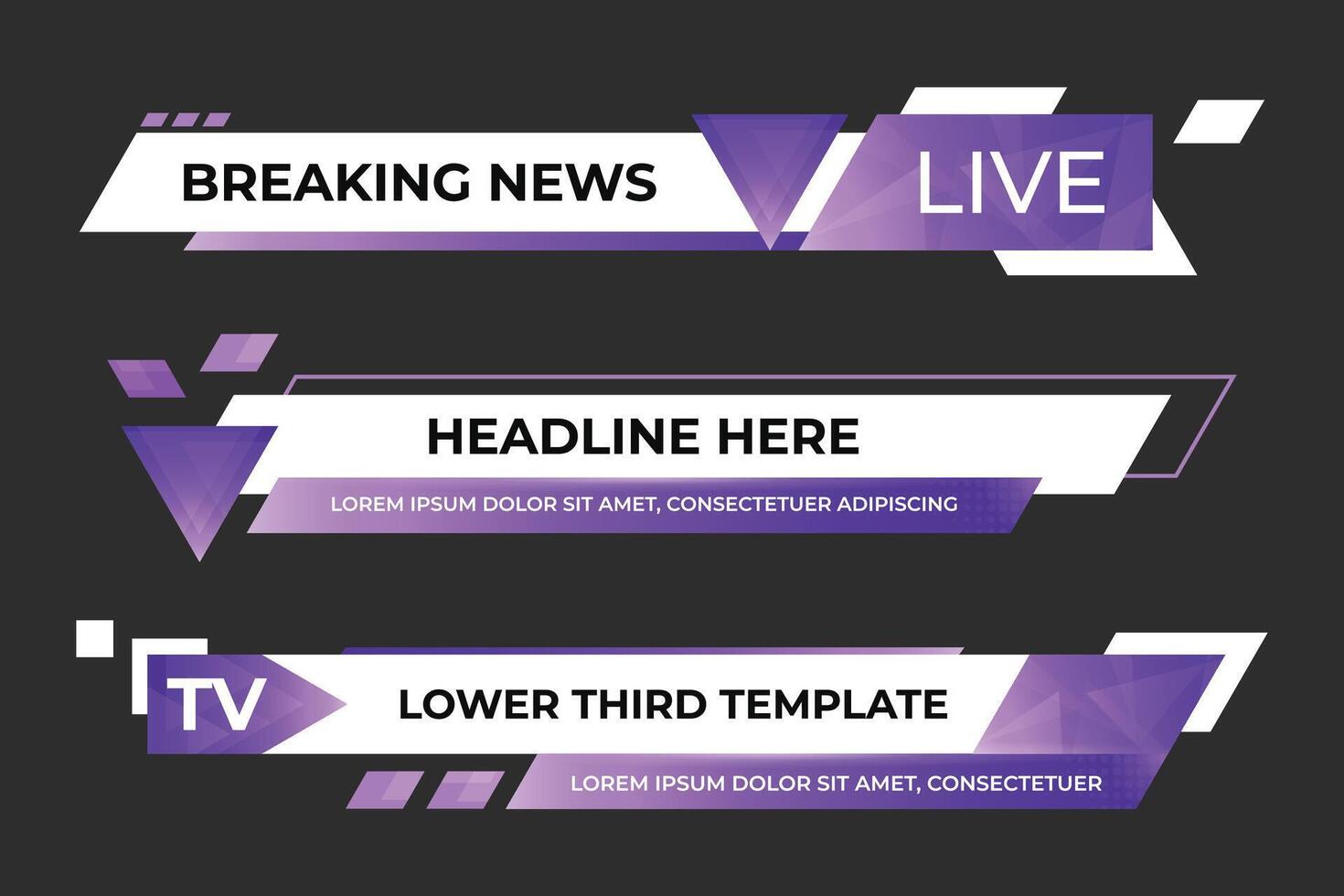 Lower third banner. Broadcast news lower third banner template design. Lower third bar template for breaking news. headline title vector