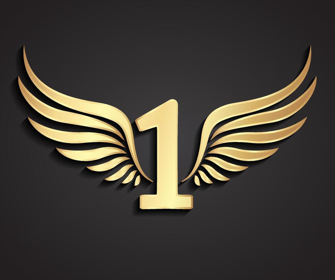 winged number one 3d golden symbol vector