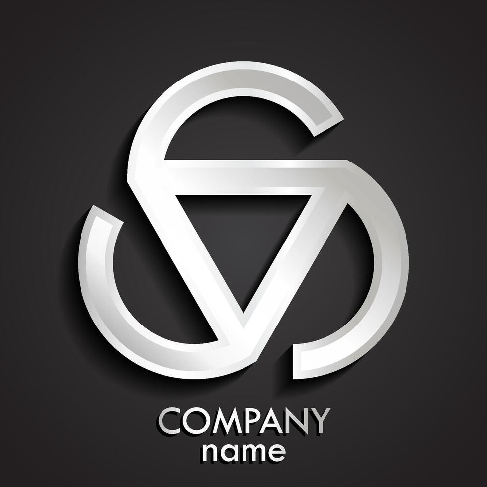 3d elegant silver triangle metal logo vector