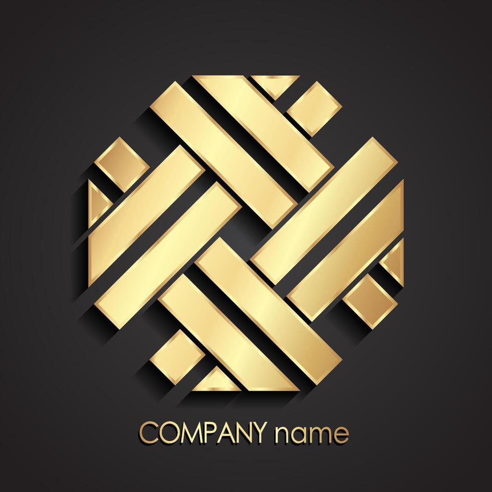 3d golden linear geometric structure abstract logo design vector