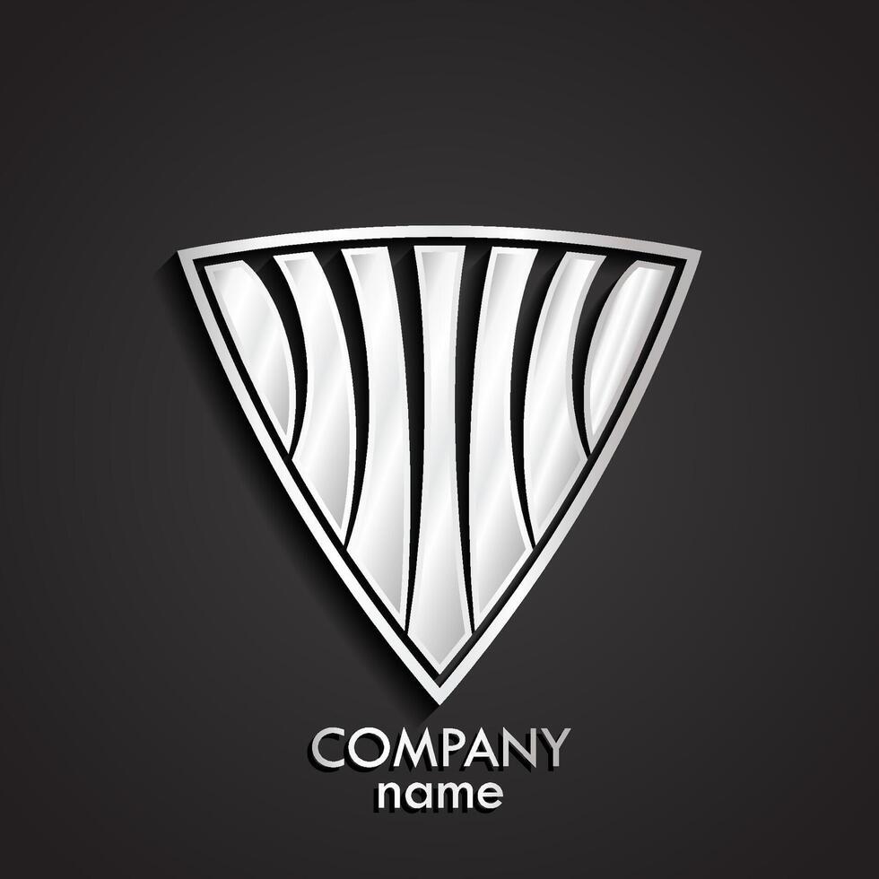 3d abstract triangle shape shiny silver logo vector