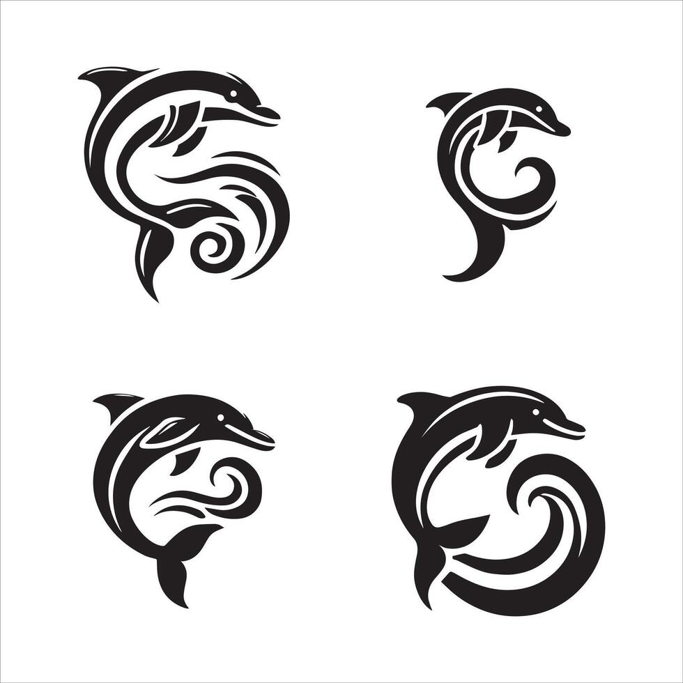 Artistic Dolphin Outline Collection vector