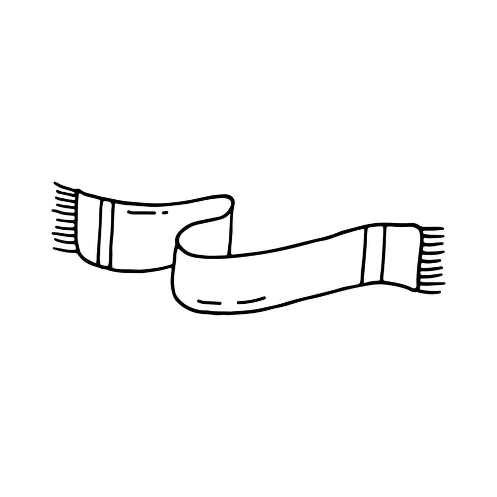 Warm knitted scarf from the cold. Doodles. Hand drawn. Outline. vector
