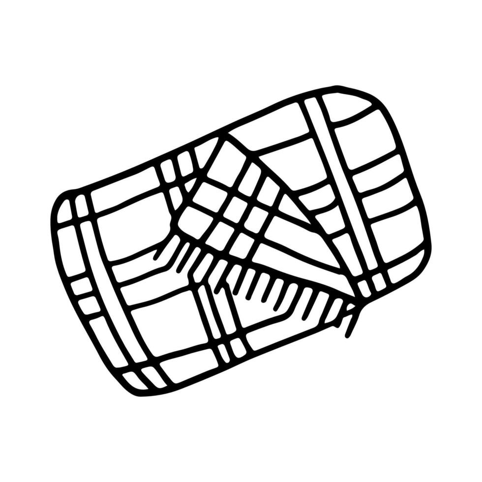 Folded plaid blanket. Cozy autumn. Doodle. Hand drawn. Outline. vector