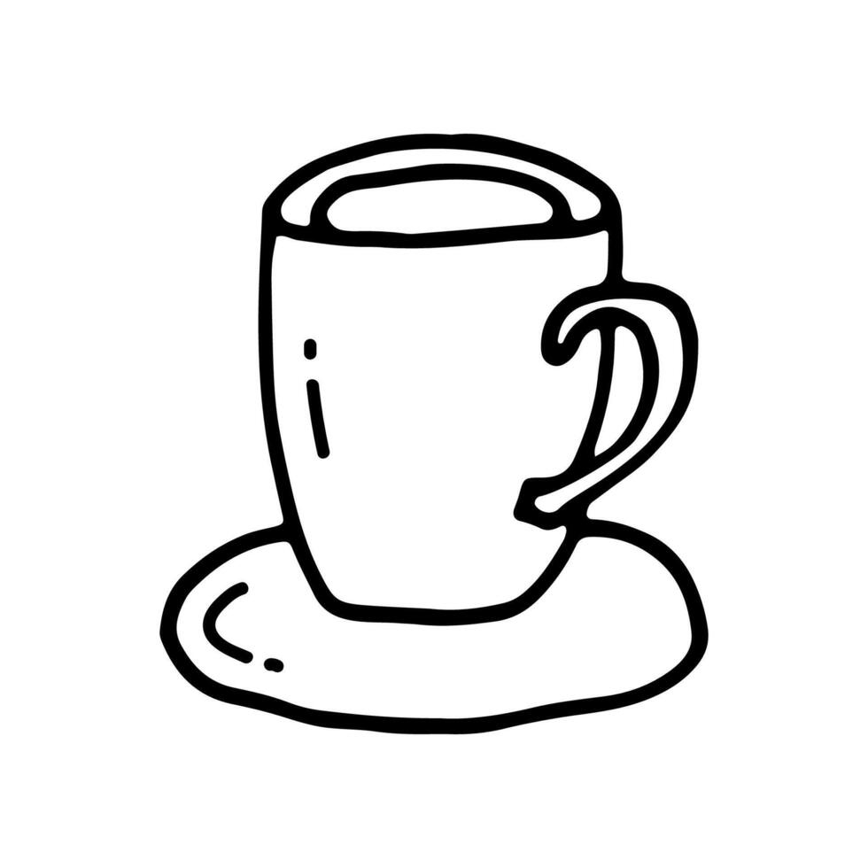 Cup and saucer. Hot coffee or tea. Doodles. Hand drawn. Outline. vector