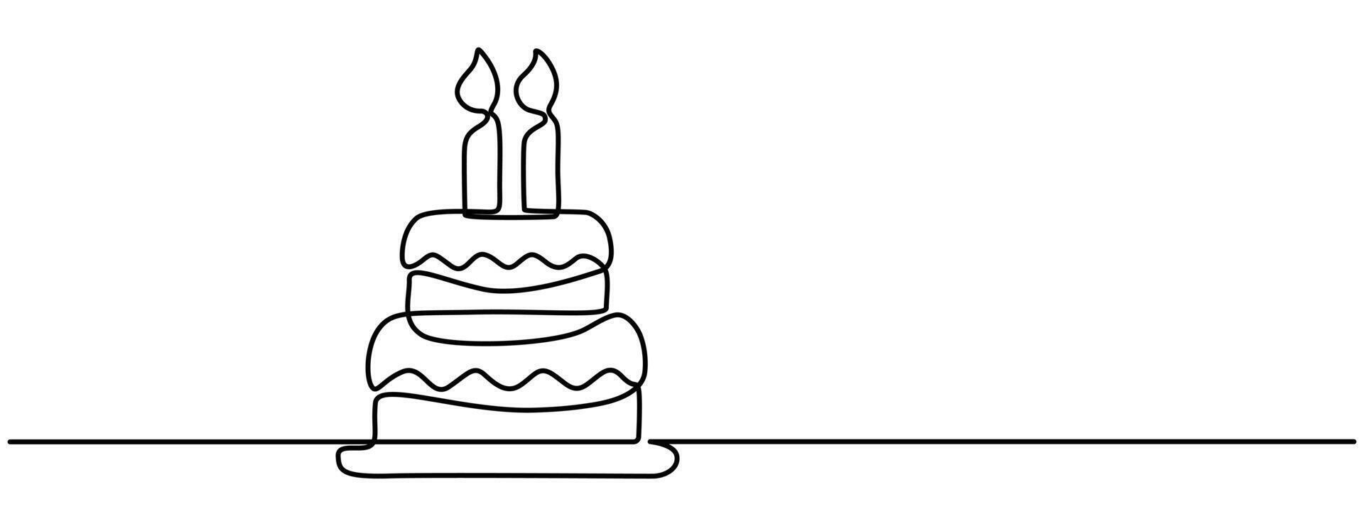 Cake single line art continuous one line drawing of Isolated outline icon vector