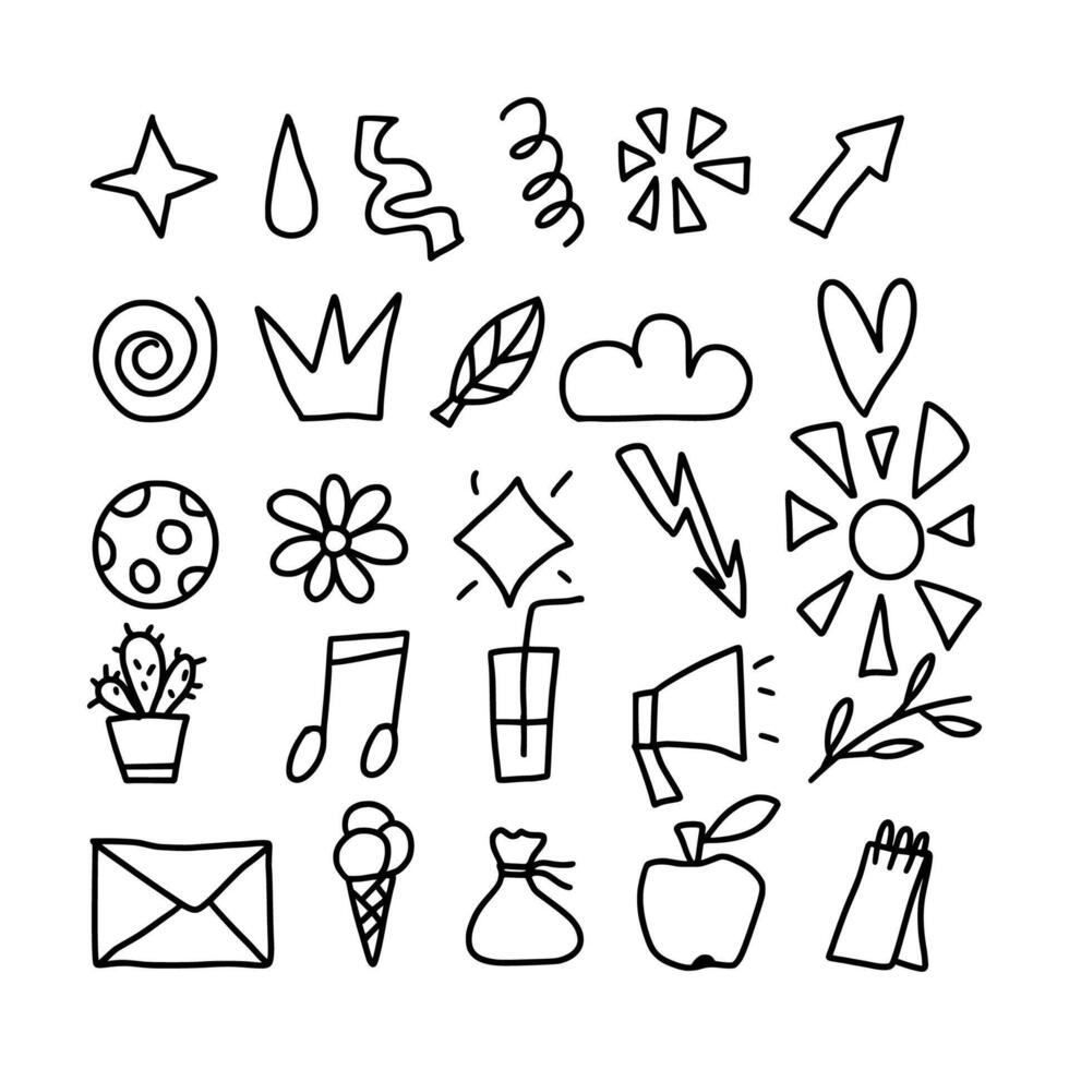 Set of doodle icon. Hand drawn illustration. vector