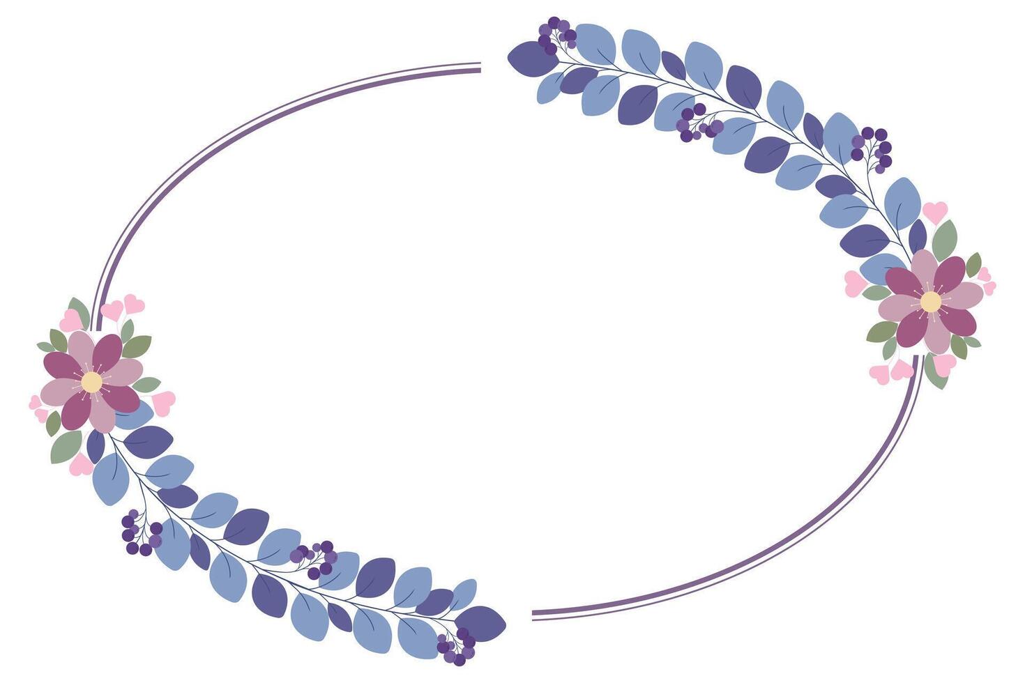 Oval Circle Frame With Flowers And Blue Leaves vector