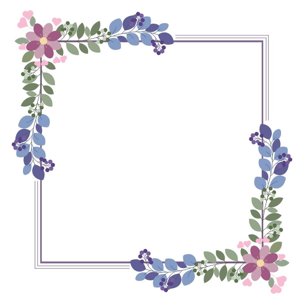 Square Or Framed Wreath With Leaf And Flowers Decoration vector