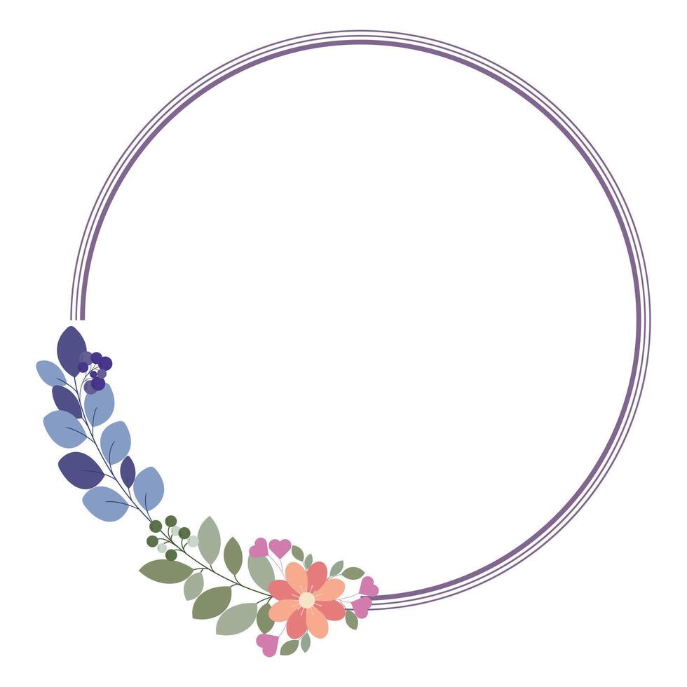 Circle Frame Or Wreath Decorated With Green Leaves And Flowers vector