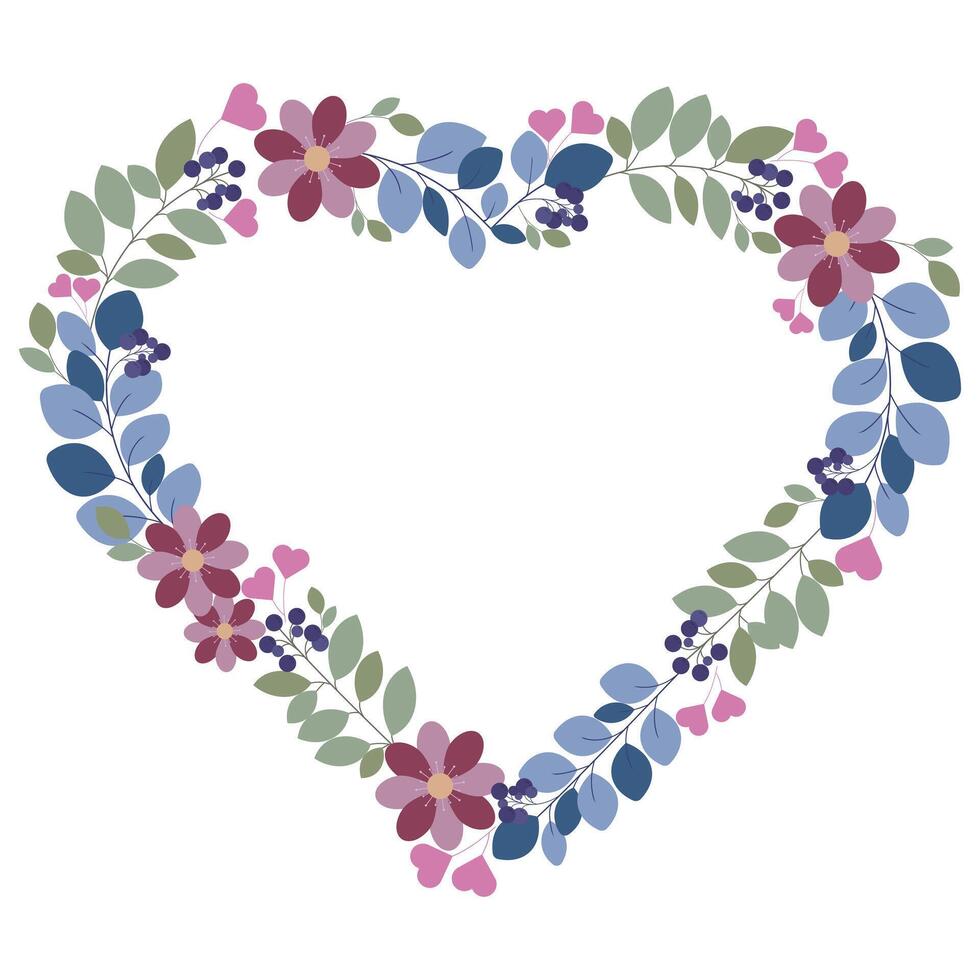 Love Border Frame With Flowers And Green Leaves vector