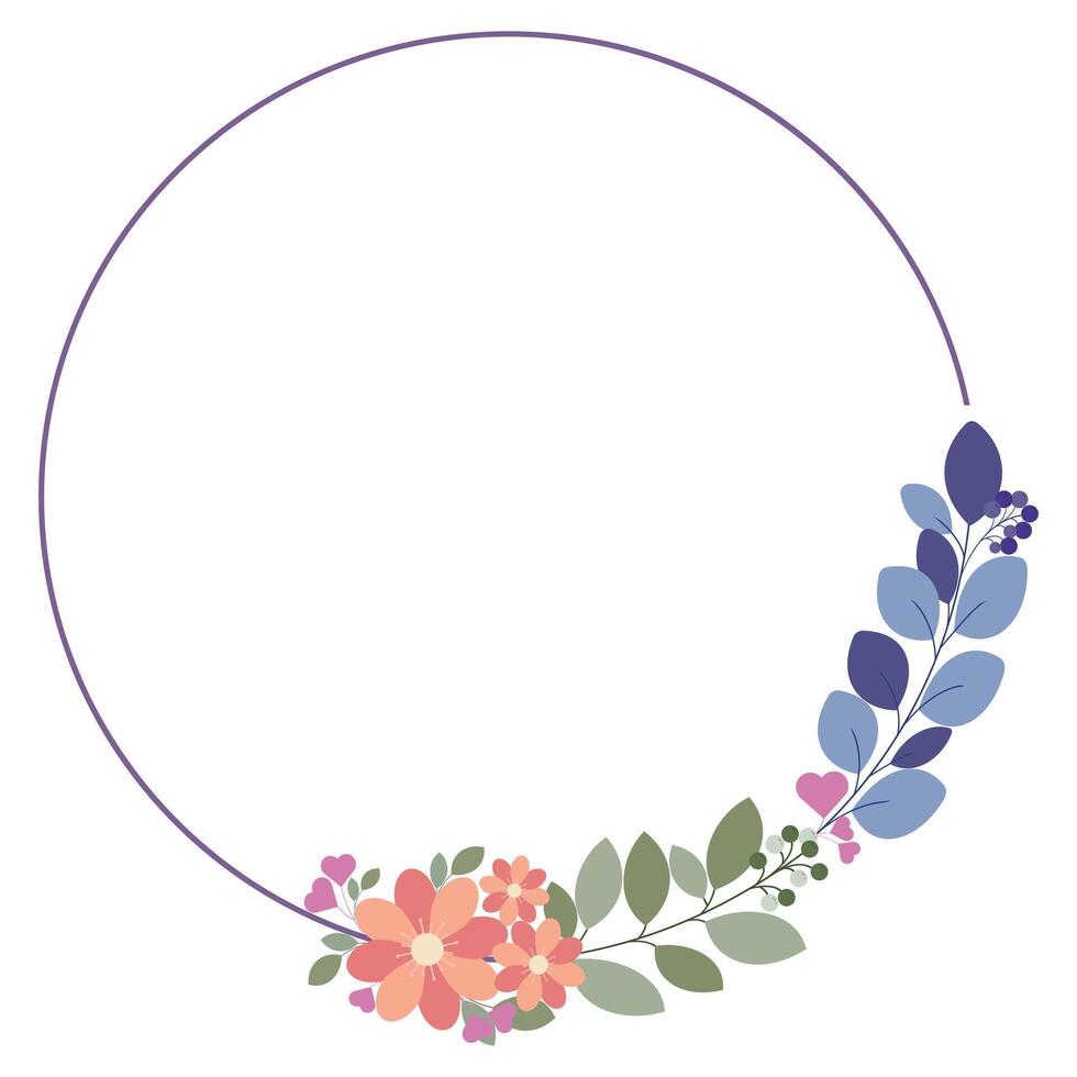 Beautiful Circle Frame With Green Leaf And Love Flower Decoration vector