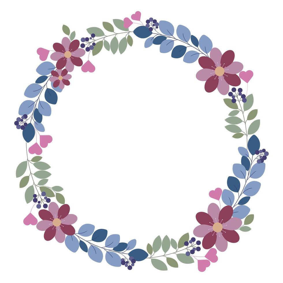 Circle Frame Border With Green Leaf And Flower Decoration vector
