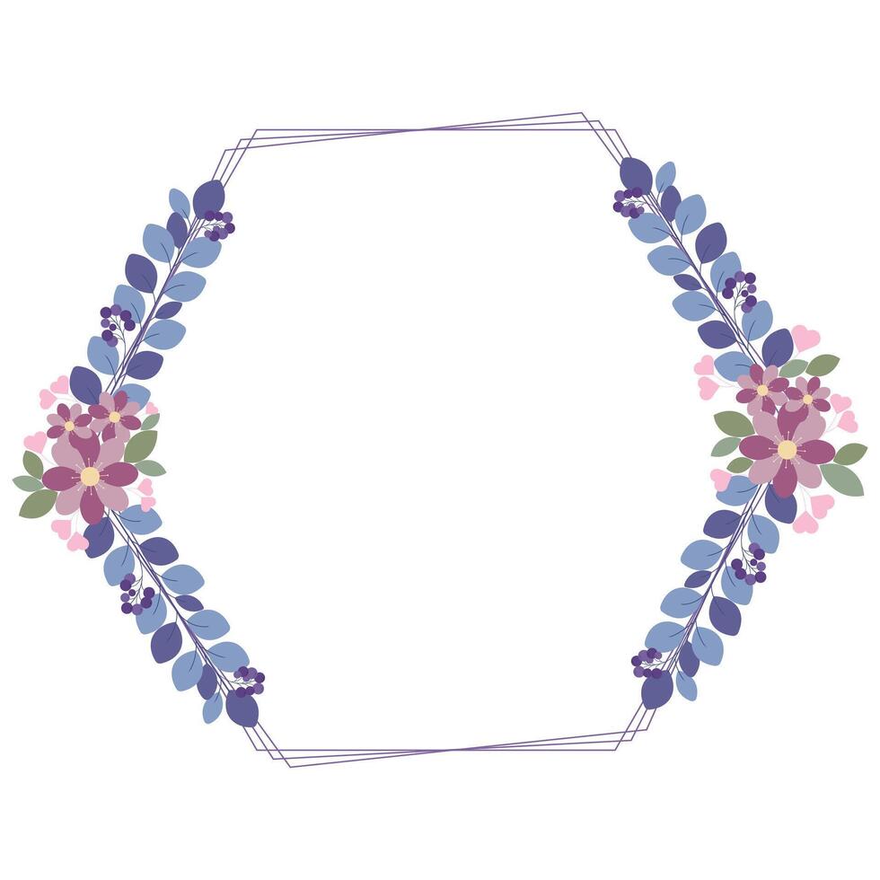 Hexagonal Wreath Or Hexagonal Frame With Leaf And Flowers Decoration vector