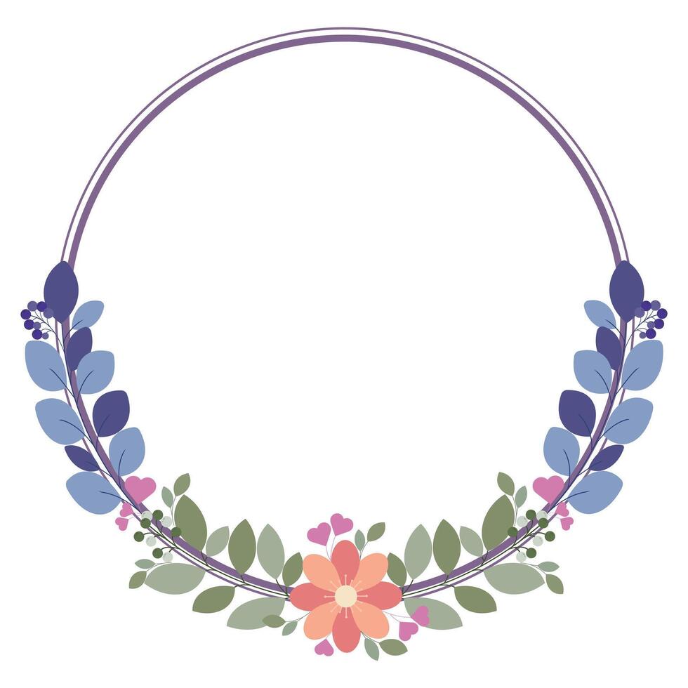 Circle Frame Or Wreath With Flowers And Green Leaves vector
