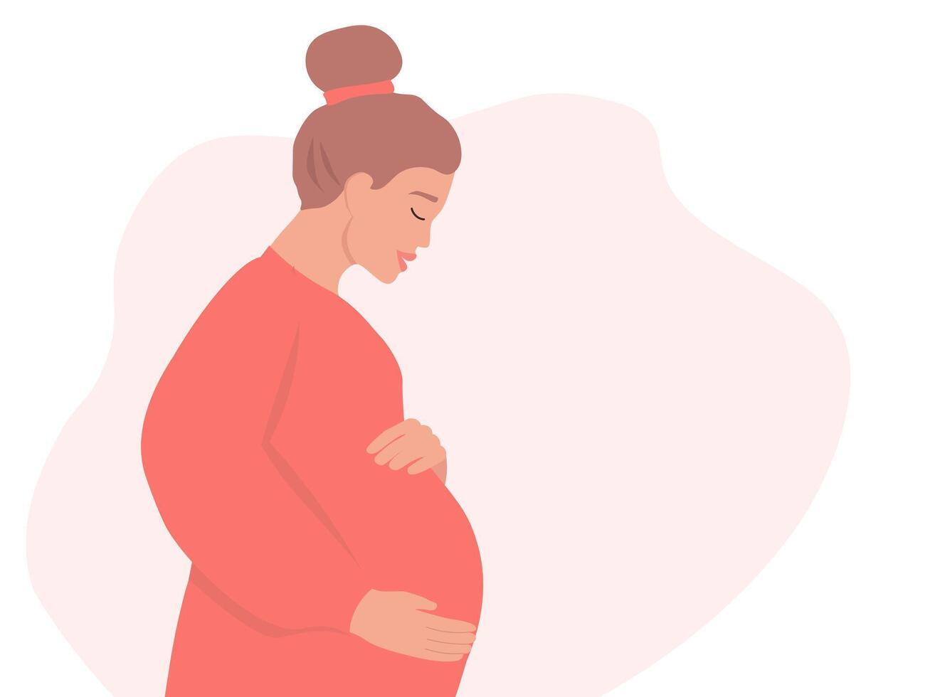 Silhouette of a pregnant in profile. A woman with a big belly is expecting a baby with love. vector