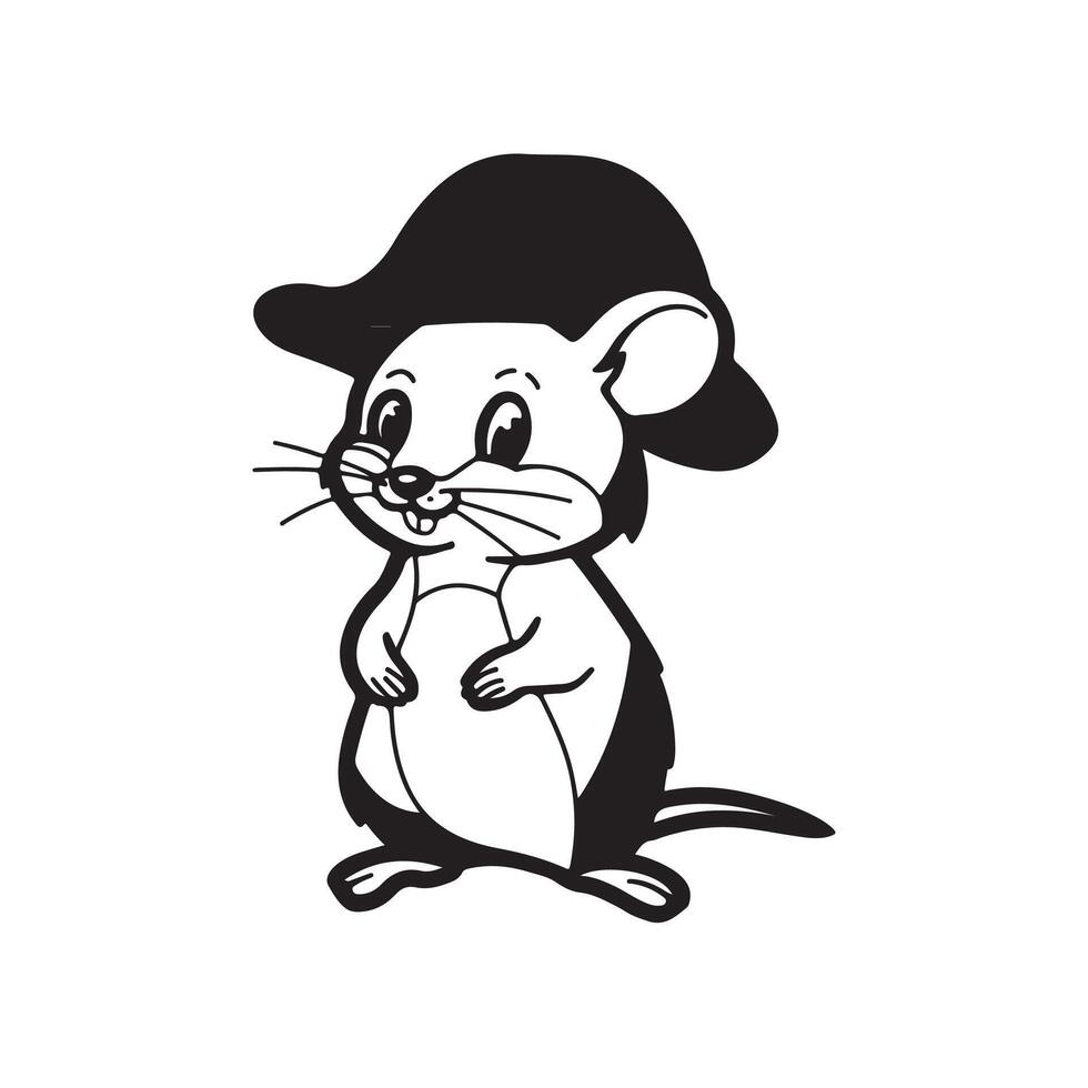 Full Body Field Mouse Outline Bold Line Art vector