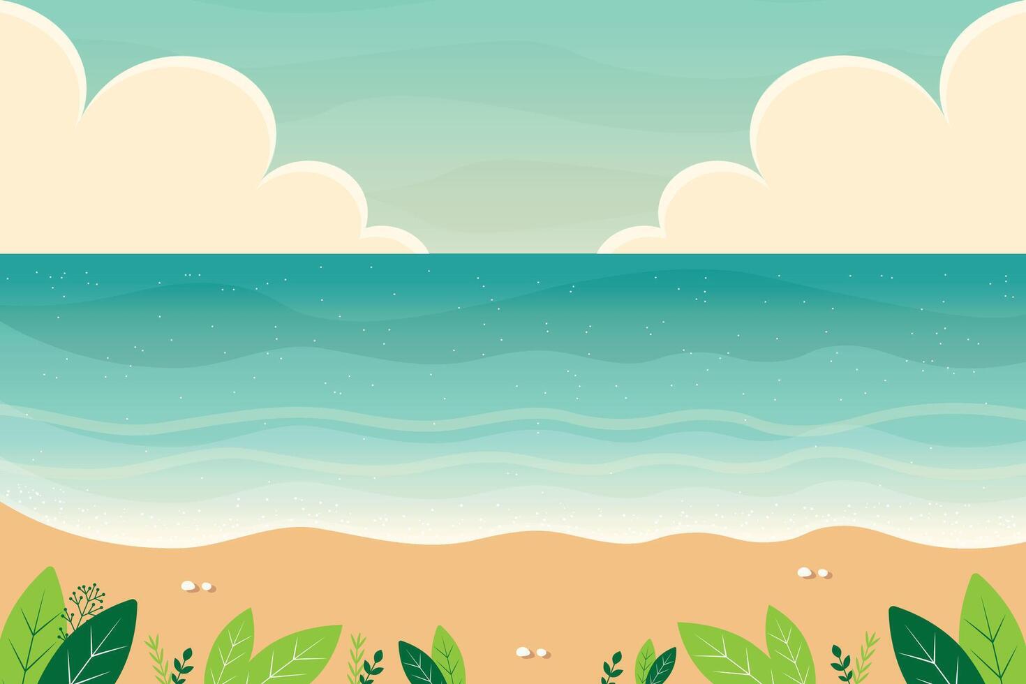 Tropical landscape beautiful seashore beach in sunny day flat illustration vector