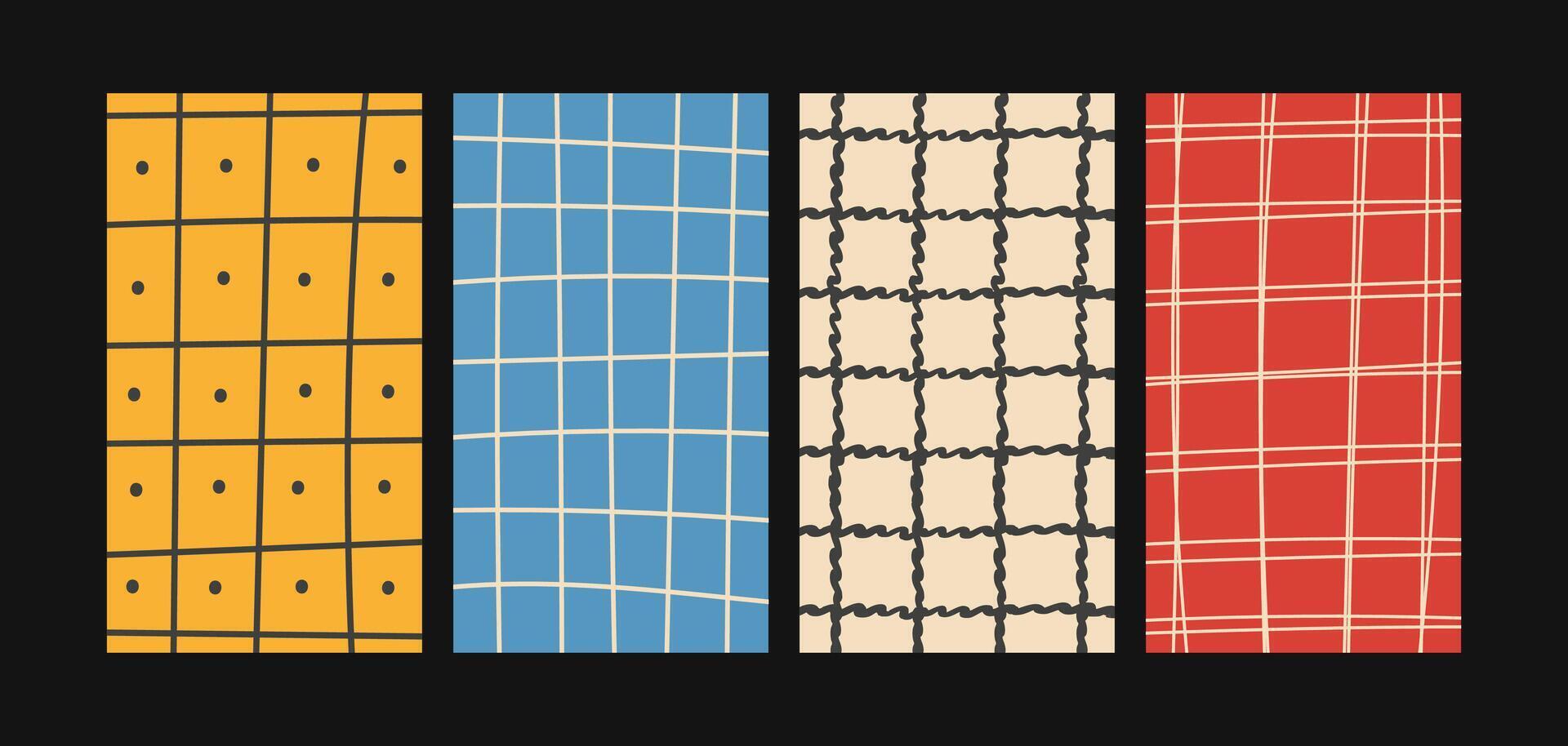 Set of Abstract Grid Patterns in Bold Colors vector