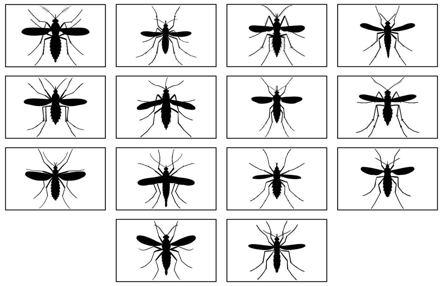 Black silhouettes of mosquito in different poses vector