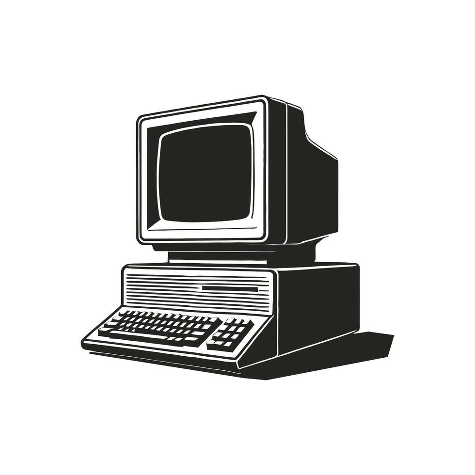 Vintage Computer Silhouette Illustration Perfect for Retro Technology Designs vector